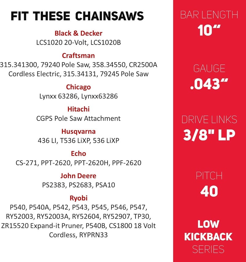 ES 3 Pack 10 Inch Chainsaw Chain 3/8" LP Pitch .043" Gauge 40 Drive Links Semi-Chisel Chain Saw Chains for Husqvarna, Poulan, Craftsman, Greenworks and More Chainsaw Brands - Image 4
